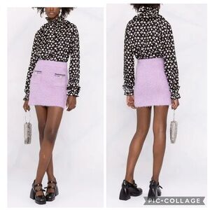 Self-Portrait Lilac Fluffy Knit Mini Skirt Crystal Buttons Size Medium